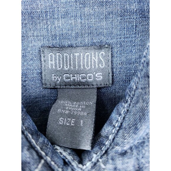 Additions By Chicos Womens Size 1 Long Sleeve Button-Up Chambray Shirt Light - Picture 5 of 7